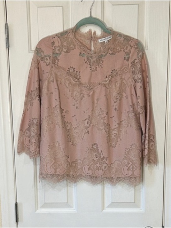 Heartloom Tops - Heartloom Dusty Rose Floral Lace Illusion Neckline Top - Size S